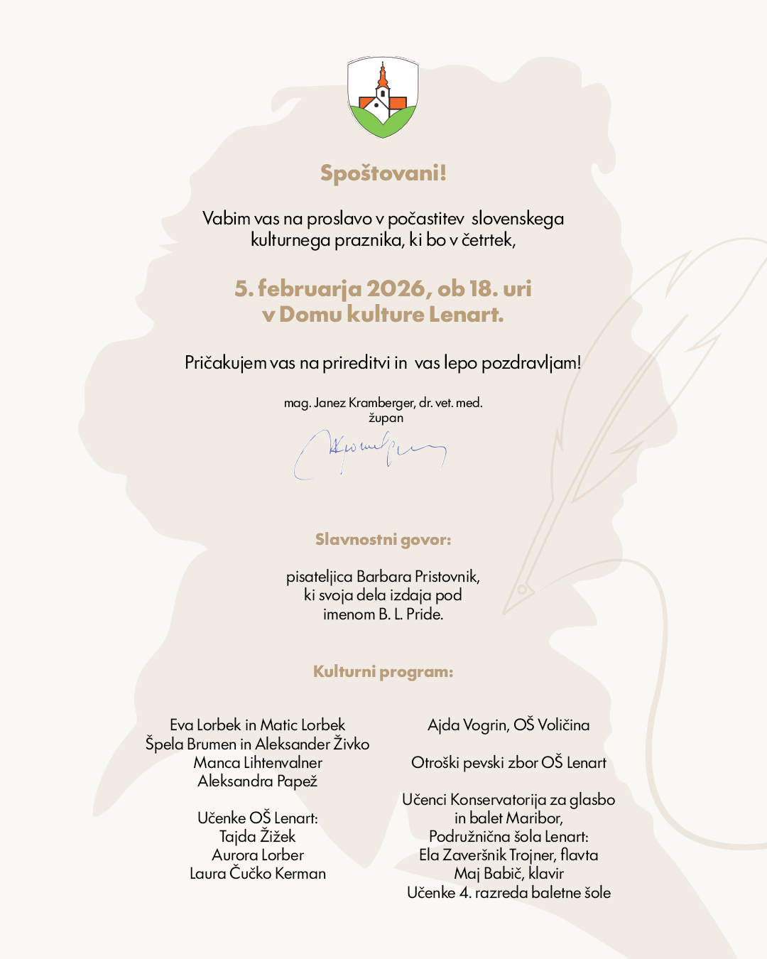 VABILO 5. februar kult. praznik Lenart