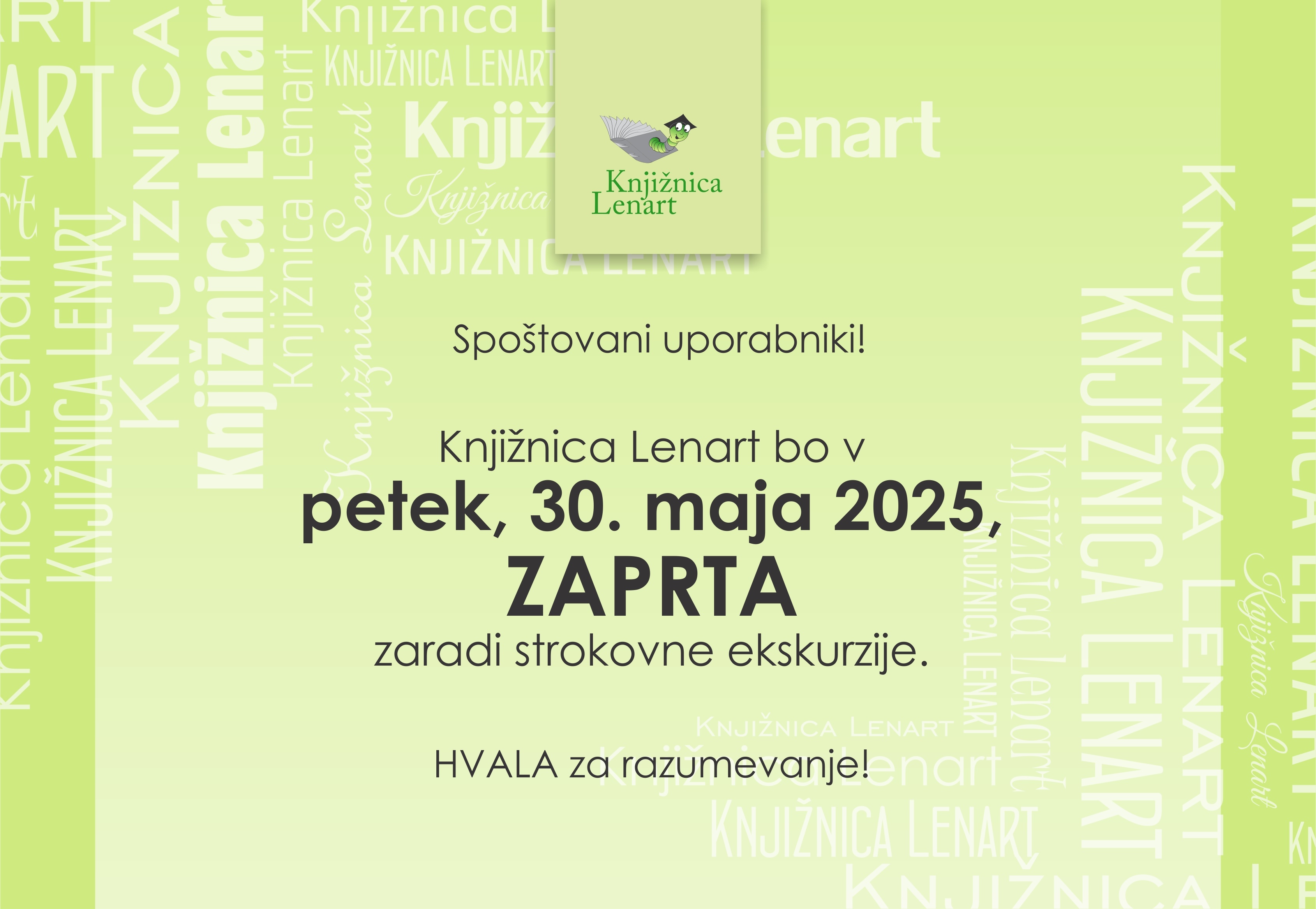 OBVESTILO O ZAPRTOSTI KNJIŽNICE